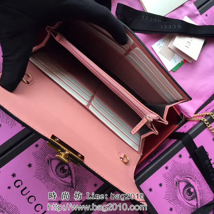 GUCCI古馳 歐洲正品原單 padlock系列 最新二折款 爆款鏈條皮夾 453506 粉色壓全皮 WTG1185